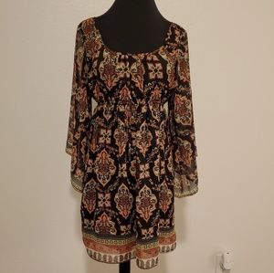 Socialite Black Print Bell Sleeve Chiffon Dress